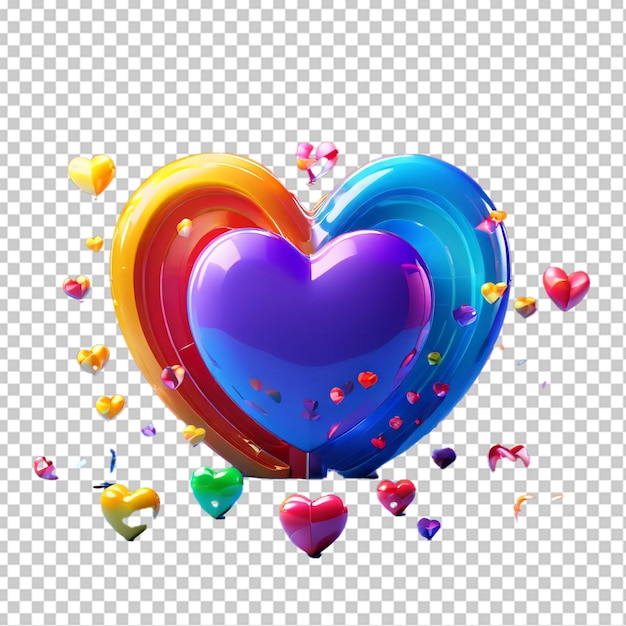 PSD rainbow and hearts on blue background 3d illustration