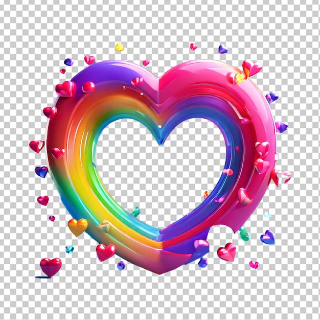 PSD rainbow and hearts on blue background 3d illustration