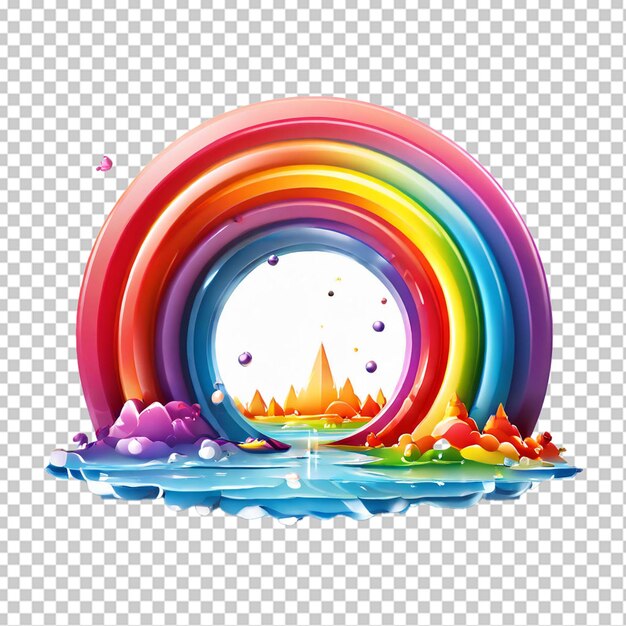 L'arcobaleno e i cuori su sfondo blu illustrazione 3d