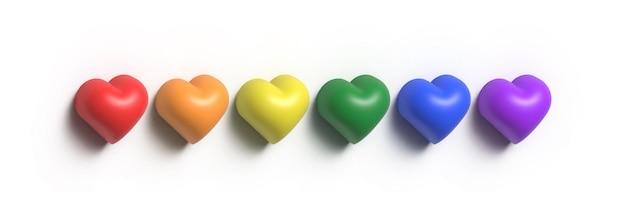 Rainbow hearts in a row on a white background Pride LGBT