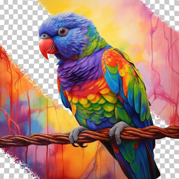 PSD rainbow lorikeet seduto su uno sfondo trasparente di una recinzione