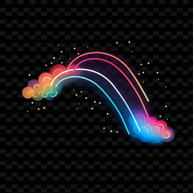 PSD rainbow multicolored arching neon lines clouds arching neon png y2k shapes transparent light arts