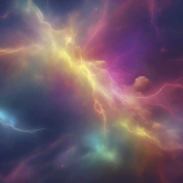 PSD rainbow nebula sky and thunder colorful background aigenerated