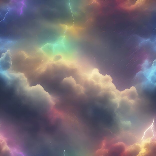 PSD rainbow nebula sky and thunder colorful background aigenerated