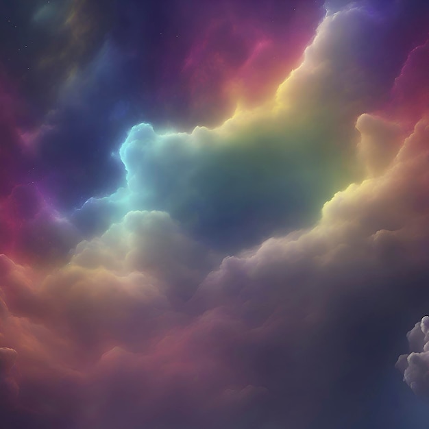 PSD rainbow nebula sky and thunder colorful background aigenerated