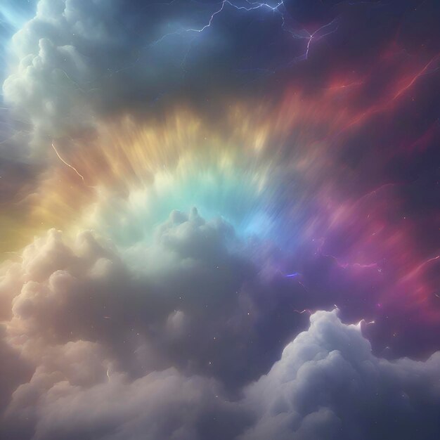 PSD rainbow nebula sky and thunder colorful background aigenerated