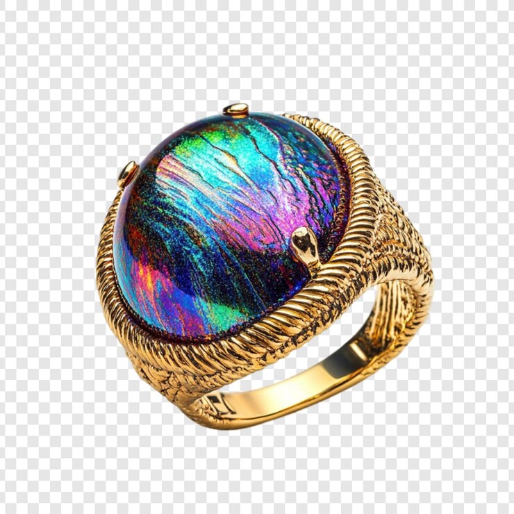PSD rainbow opal gold ring stunning jewelery design