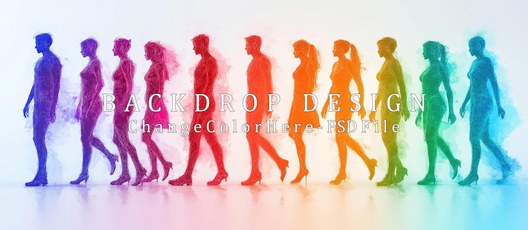 PSD rainbow people walking forward