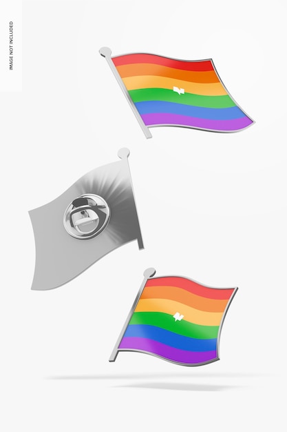 PSD mockup di pin arcobaleno, galleggianti