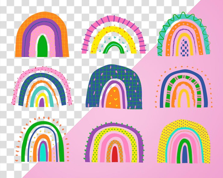 PSD rainbow png sticker in funky doodle stijl set
