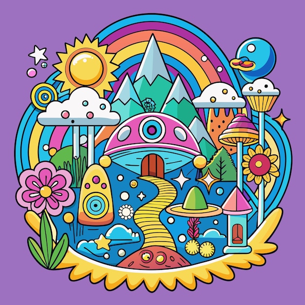 PSD rainbow retreat kleurrijke cartoon sticker vector kunst