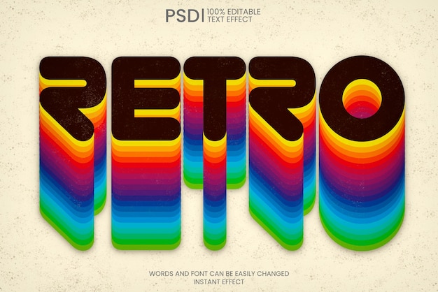 PSD rainbow retro editable text effect