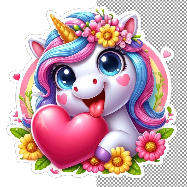 Rainbow romance unicorn's heartfelt gesture sticker (sticker con il gesto del cuore dell'unicorno arcobaleno)