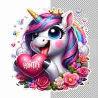 PSD rainbow romance unicorn's heartfelt gesture sticker (sticker con il gesto del cuore dell'unicorno arcobaleno)