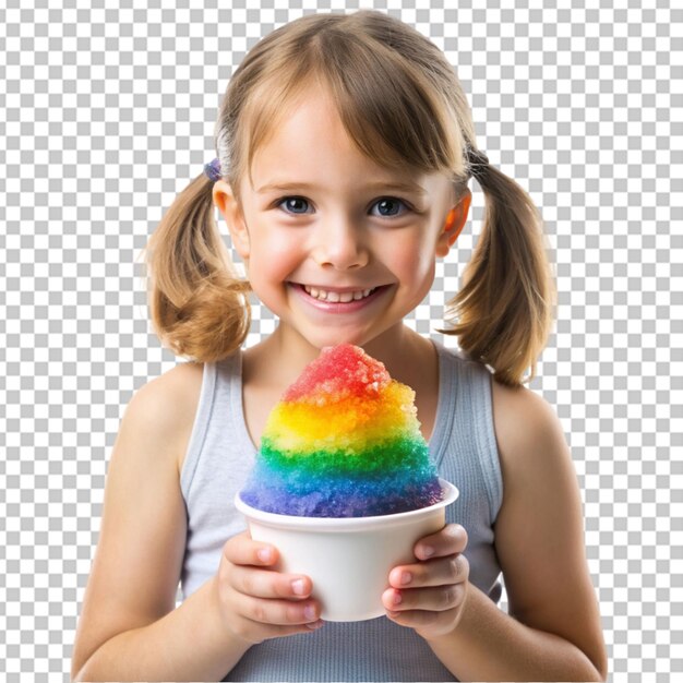 Rainbow shaved ice hold a cute little girl