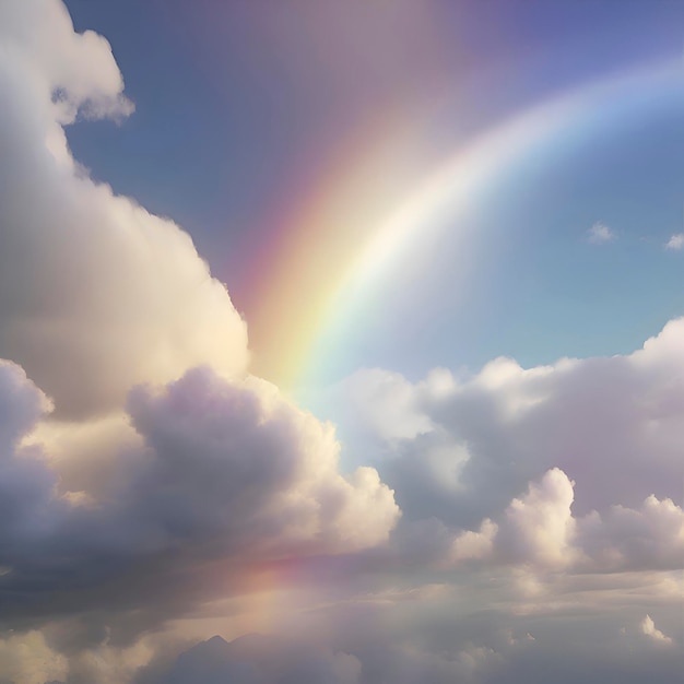 Rainbow in the sky with clouds and sunlight colorful background aigenerated