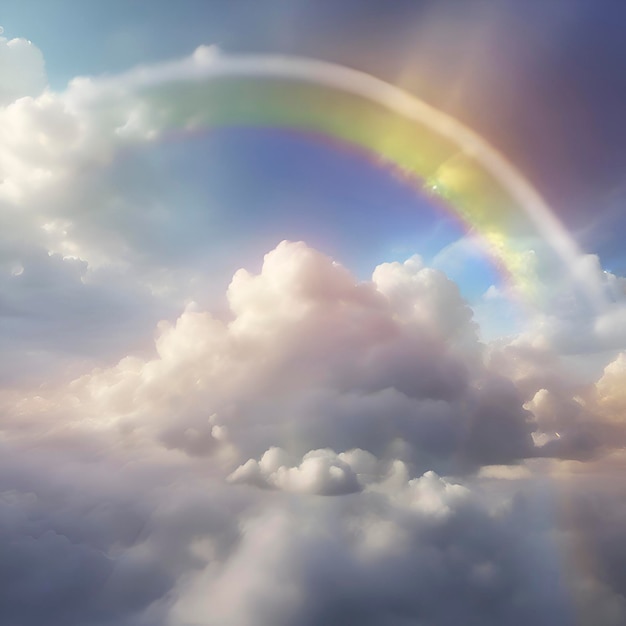 PSD rainbow in the sky with clouds and sunlight colorful background aigenerated