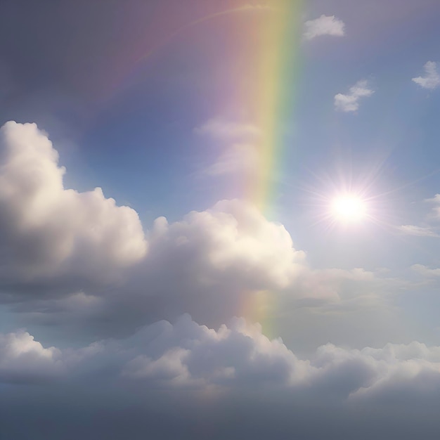 Arcobaleno nel cielo con nuvole e luce solare sfondo colorato aigenerato