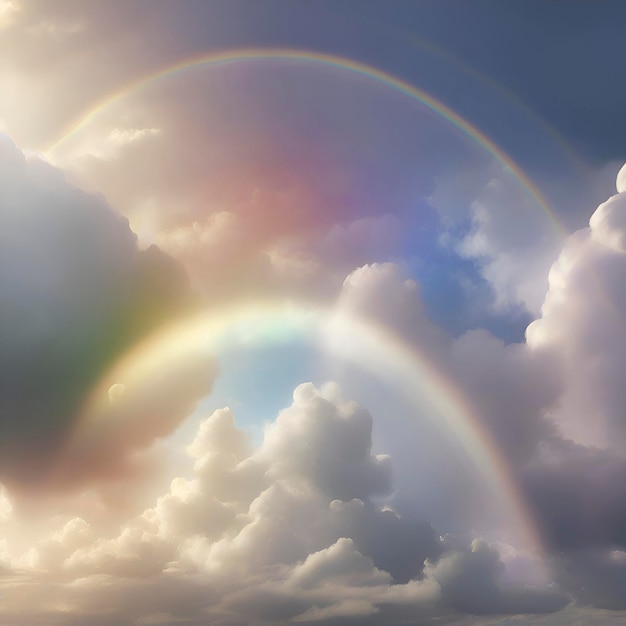 PSD rainbow in the sky with clouds and sunlight colorful background aigenerated
