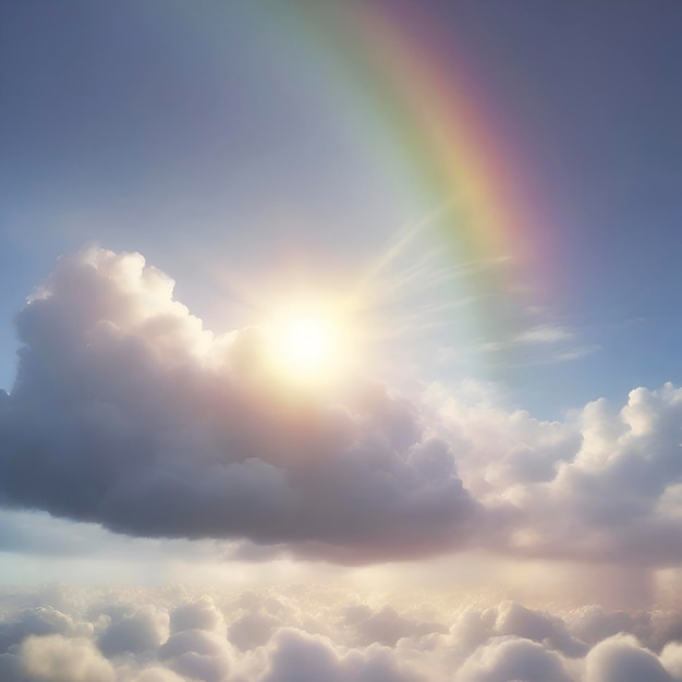 PSD arcobaleno nel cielo con nuvole e luce solare sfondo colorato aigenerato