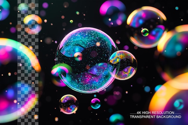 PSD rainbow soap bubbles vibrant bubbles create a spectrum of colors on transparent background