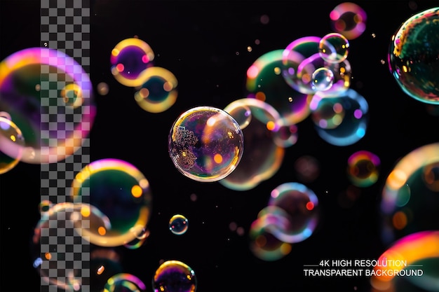 Rainbow soap bubbles vibrant bubbles create a spectrum of colors on transparent background
