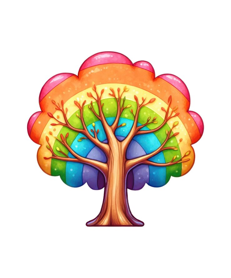 PSD a rainbow tree with the word quot happy quot on it
