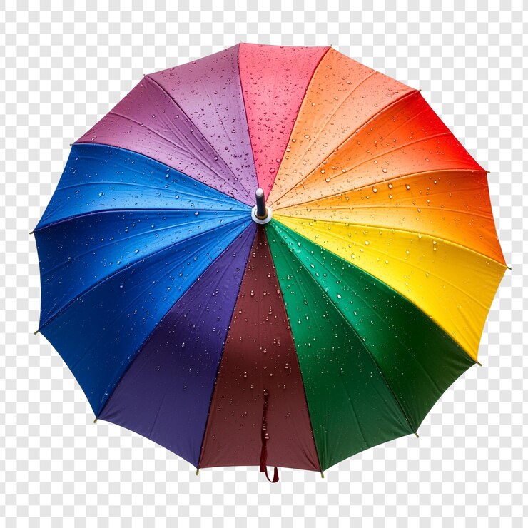 PSD rainbow umbrella with raindrops