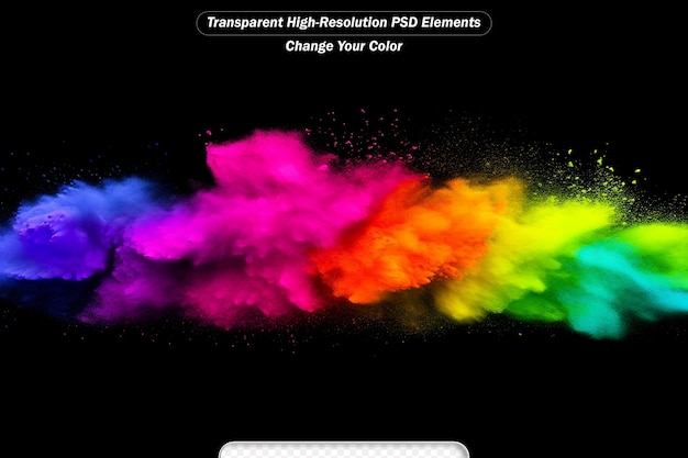 PSD rainbow watercolor banner transparent background on black pure neon watercolor colors
