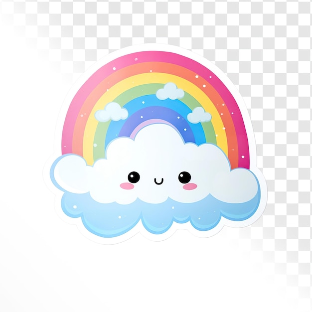 PSD rainbow with clouds cartoon kawaii sticker transparency background