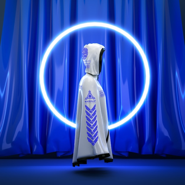 Raincoat  mockup with neon light behind