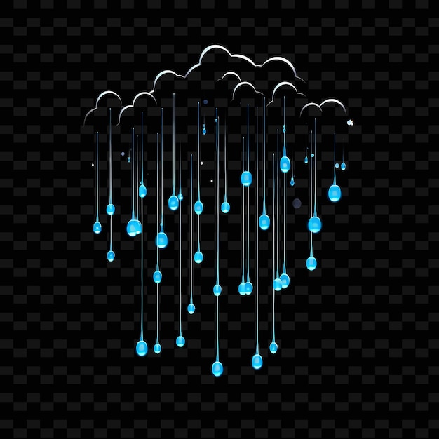 PSD goccia di pioggia calma blu punteggiato linee al neon decorazioni a nuvola strai png forme y2k arti di luce trasparenti