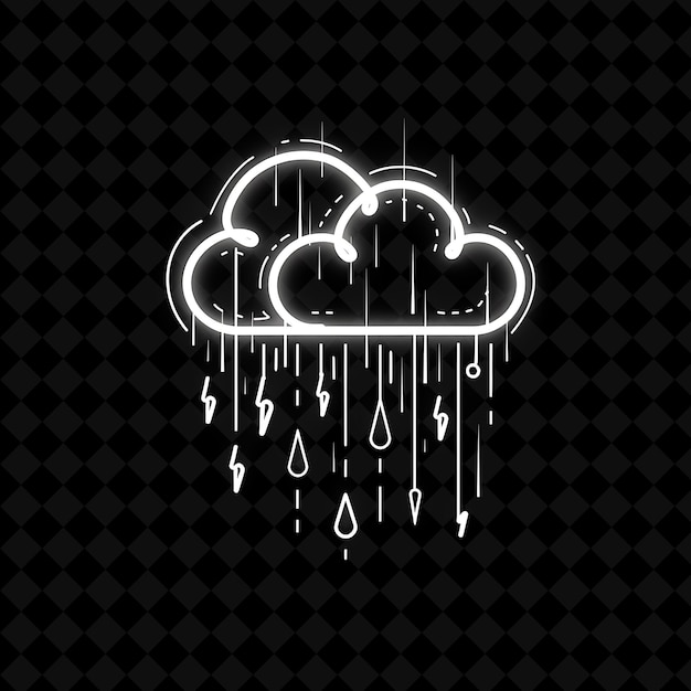PSD gocce di pioggia su uno sfondo nero con una nuvola bianca e gocce di pluve