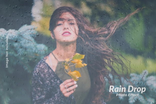 raindrops photo effect mockup