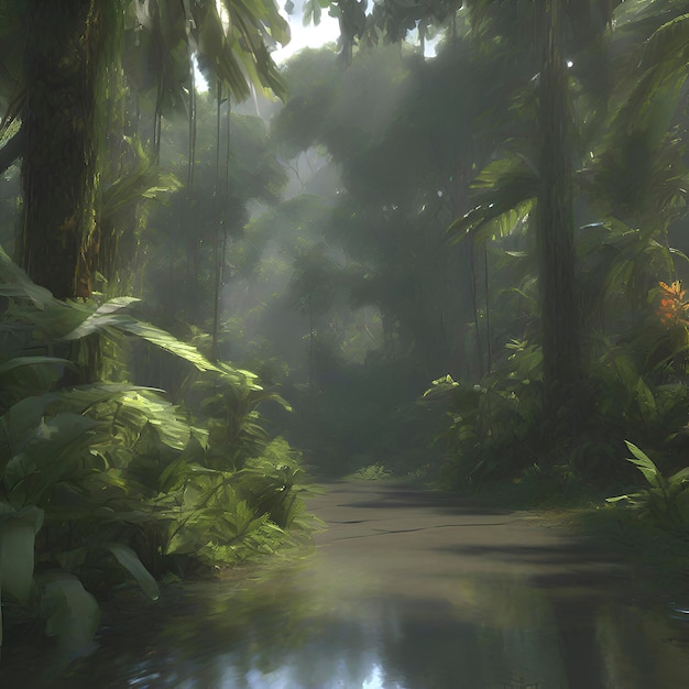 PSD Тропический лес утром в стиле импрессионизма aigenerated