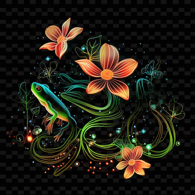 PSD rainforest lush green vines neon lines frogs vines neon line shape y2k neon light art collections