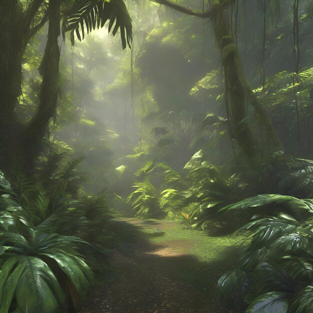 PSD rainforest in the morning in impressionist style aigenerated