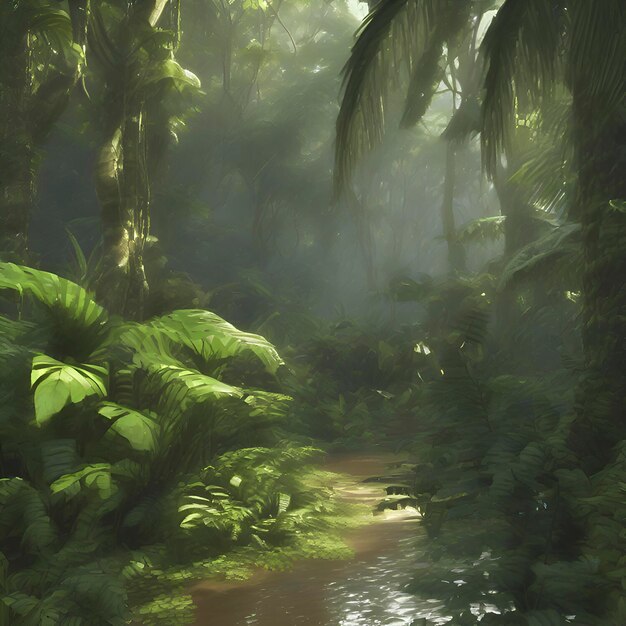 Rainforest in the morning in impressionist style aigenerated