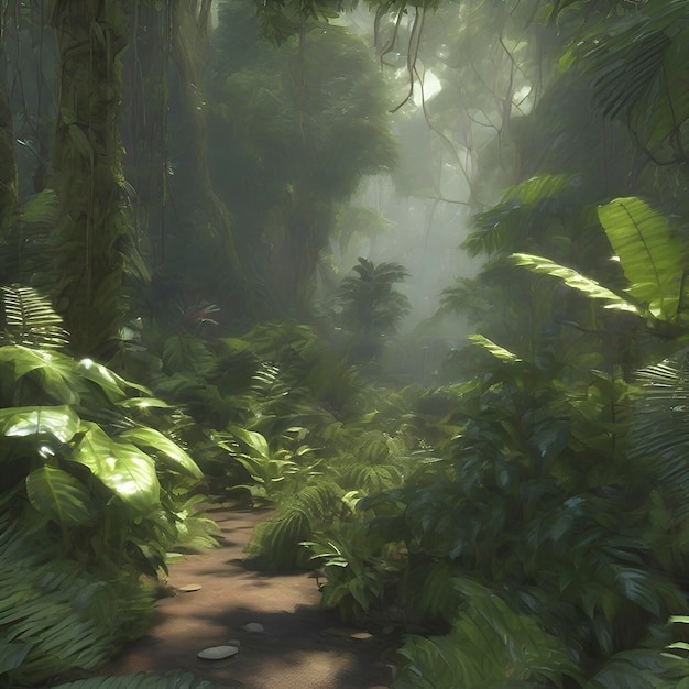 PSD rainforest in the morning in impressionist style aigenerated