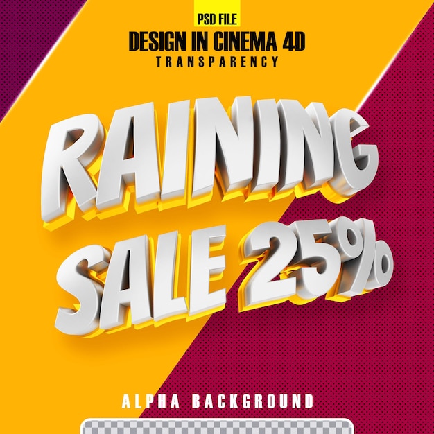 Raining sale 25 gold 3d rendering isolated