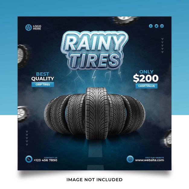 Шаблон баннера для публикации в социальных сетях rainy car tires