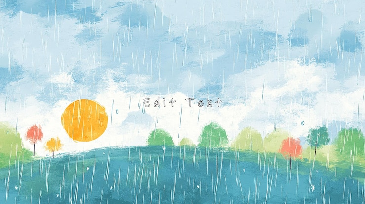 PSD rainy day landscape painting with sun