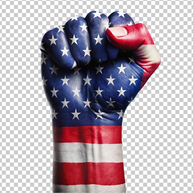 PSD アメリカ国旗の透明な背景で描かれた 挙げた拳