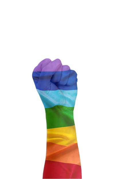 Raised fist with a rainbow flag painted on it