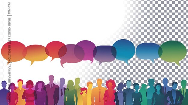 Raised Hands with Colorful Speech Bubbles for Communication and Unity