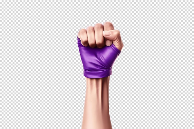 PSD raised purple fist of a woman for international women day isolated on a transparent background