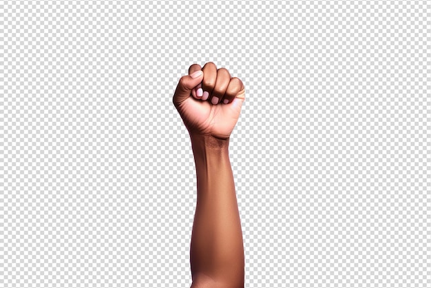 PSD raised purple fist of a woman for international women day isolated on a transparent background