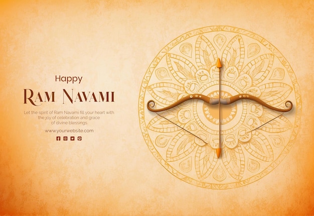 Ram Navami concept geladen stijl een boog en pijl met mandala ontwerp op perzik fuzz achtergrond