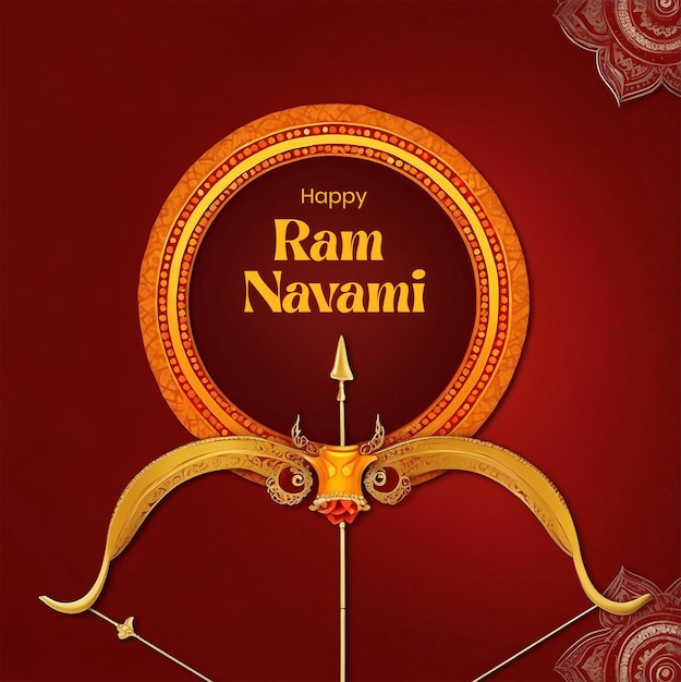 PSD ram navami concept mandala design decorazione con un arco e una freccia su sfondo di consistenza rossa