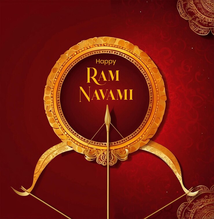 PSD ram navami concept mandala ontwerp decoratie met een boog en pijl op rode textuur achtergrond